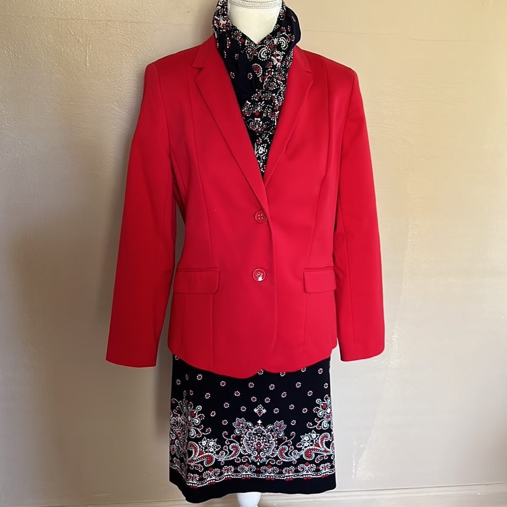 Talbots red, white and navy blue print pencil skirt. Paisley. - Picture 3 of 9